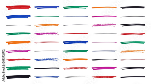Quadro su tela Hand drawn marker strokes and colorful highlighter lines, set of 40 vector brush