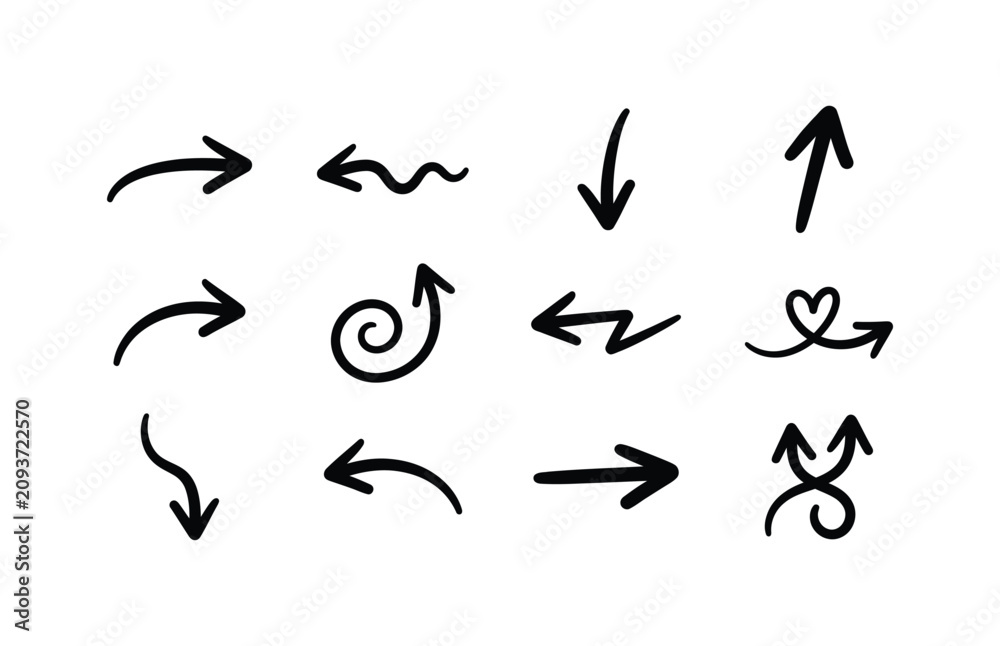 Fototapeta premium Hand Drawn Arrows Icons Set for Graphic Design