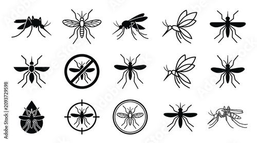 Foto Black Mosquito Vector Silhouette Icon Set for Pest Control Disease Prevention an