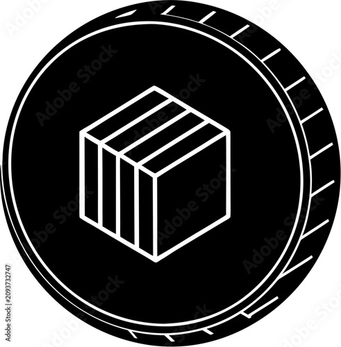 Black icon of cube in a circle