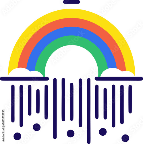 Colorful rainbow icon with clouds and rain