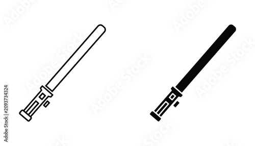Bild auf Leinwand Lightsaber weapon icon set in outline and solid black style for sci-fi space fan