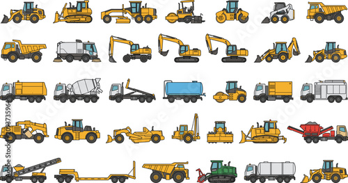 Fotografia Construction and Heavy Machinery Vehicle Collection Featuring Excavators, Bulldo