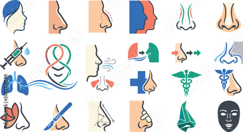 Fotografía Nose Surgery and Rhinoplasty Medical Icon Collection Featuring Aesthetic Treatme