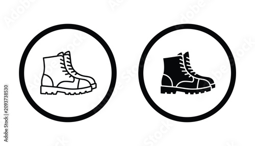 Canvas Print Rugged hiking boot footwear icon set featuring sturdy outdoor leather boots insi