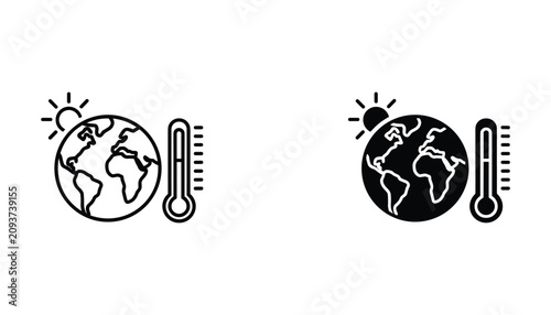 Bild auf Leinwand Global warming concept icon showing earth globe with thermometer and sun in both