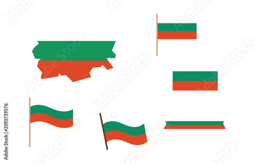 Bulgarian Flag Set: Iconic symbols of Bulgaria, featuring national flag elements and a map outline. patriotic symbols, country emblem, national colors.