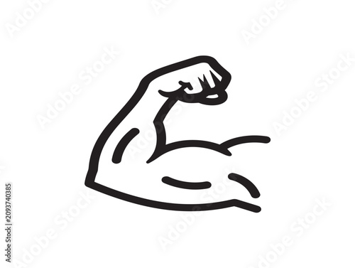 Flexed bicep icon. Strong arm illustration. Symbol of power and fitness.