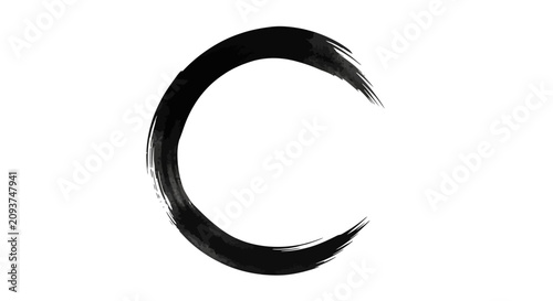 Canvastavla Minimalist black brushstroke forming an incomplete circle or crescent shape on a white background, resembling a Zen Enso symbol