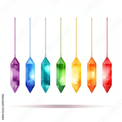 Colorful glass vases arranged in a row.