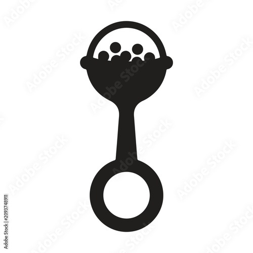 Foto Baby rattle toy icon silhouette with babysitting childhood equipment playtime