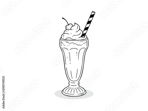 Hand-Drawn Ice Cream Sundae Sketch in Glass with Cherry Topping