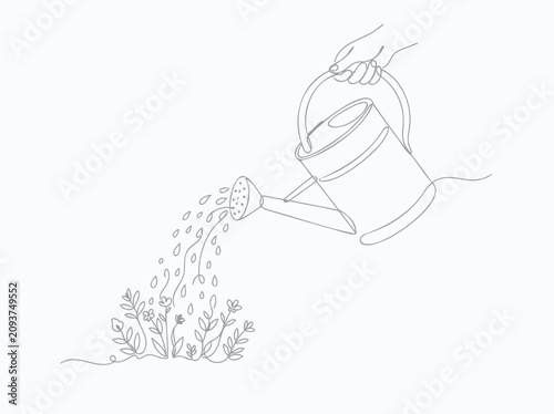 Hand Drawn Gardening Trowel and Potted Seedling for Cultivation