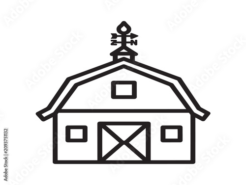 Farm barn icon. Rural building line art. Agriculture storage symbol.