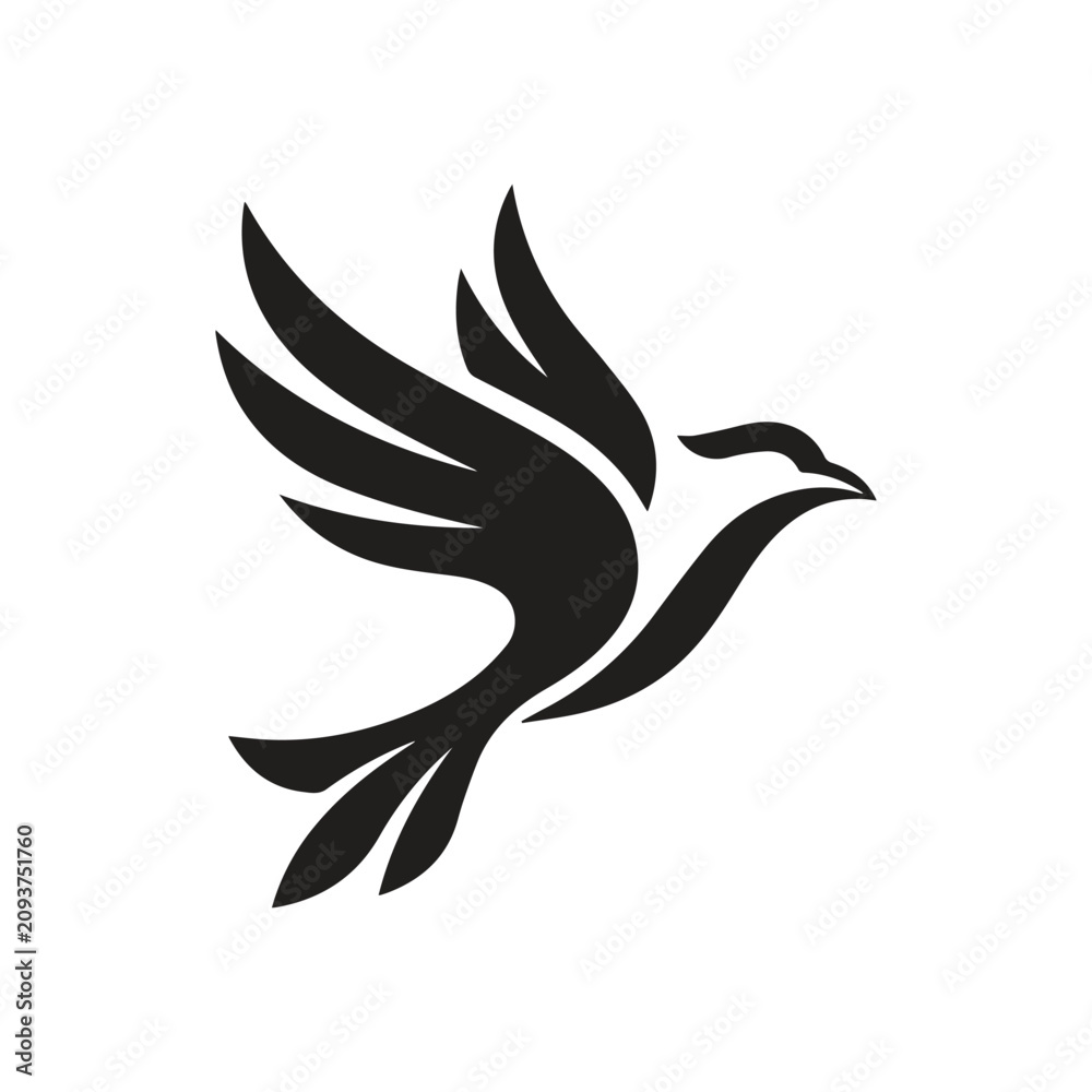 Fototapeta premium Minimalist bird in flight icon silhouette graphic with silhouette, movement