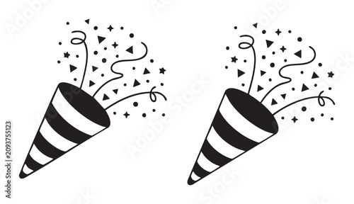 Photos Party popper with confetti explosion, festive celebration element for events holiday vector