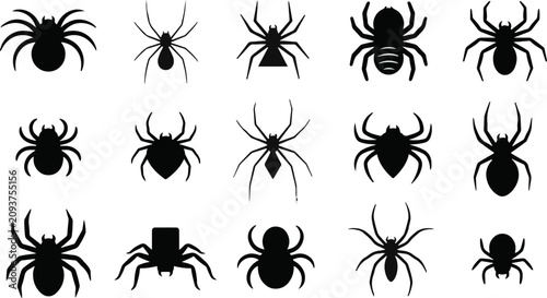 Fotografija Set of diverse spider silhouettes for halloween and nature graphics with silhoue