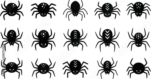 Bild auf Leinwand Collection of different spider silhouette graphics with arachnid silhouette crea