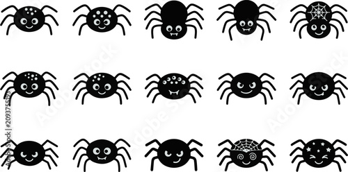 Tableau sur toile Assorted cute spider icons with playful faces for graphic design character arach