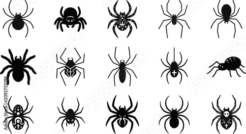 Принти на полотні Collection of various spider icons and web illustrations with arachnid collectio
