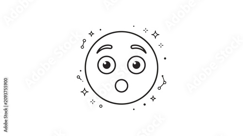 Foto Surprised emoji face with wide eyes, shocked emoticon line art vector, amazed fa