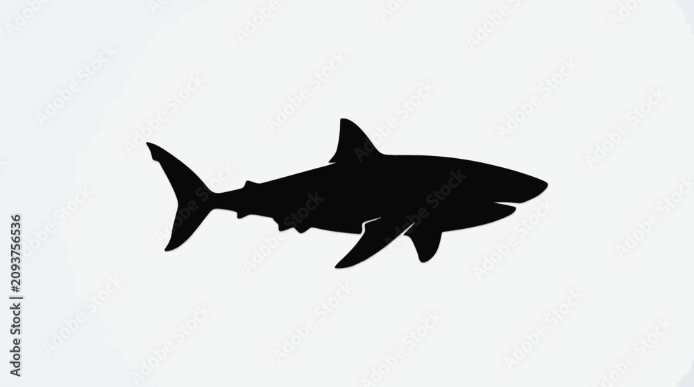 Fototapeta premium Silhouette of a Great White Shark swimming in the ocean, a powerful predator of the sea