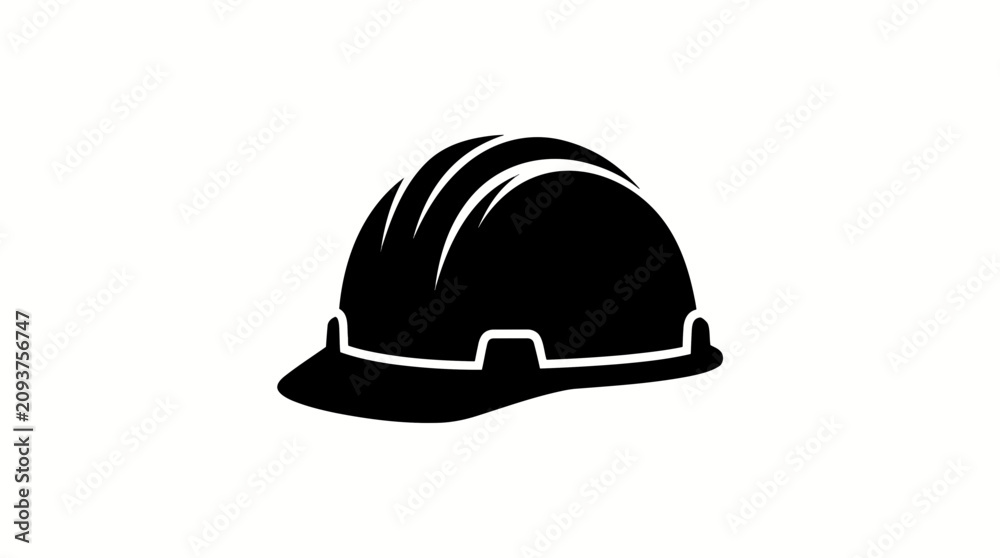 Fototapeta premium Black silhouette of a construction hard hat with white lines on a white background