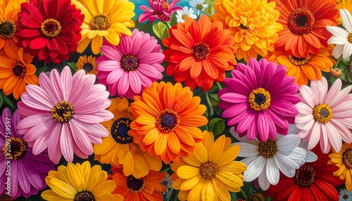 A vibrant floral arrangement with multicolored daisies