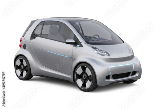 Silver smart car with black wheels