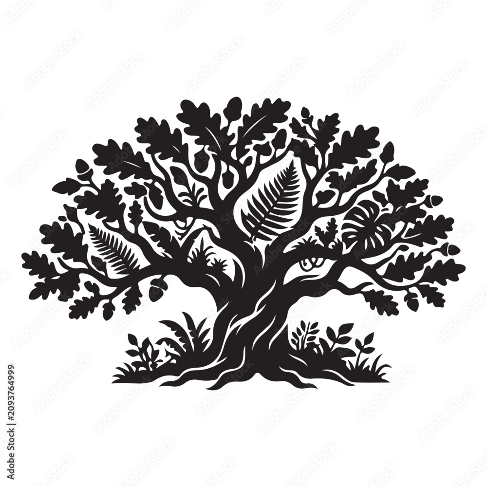 Obraz premium Oak Tree Vector Silhouette Symbol Illustration Design Concept Logo Idea