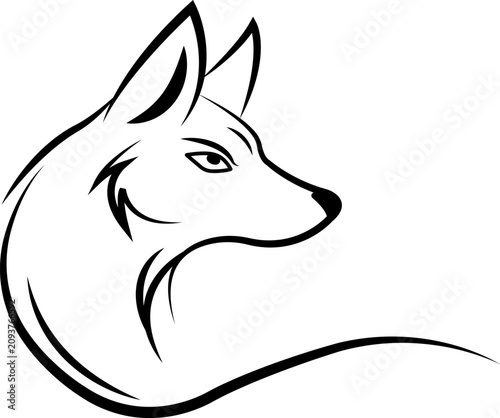 Fotografie Elegant minimalist black and white vector line art of majestic wolf head profile