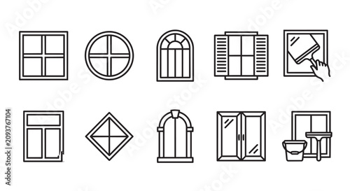 Obraz na płótnie Collection of different styles of house and glass cleaning tools line icons with