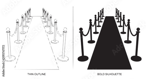 Bild auf Leinwand Black and white perspective illustrations of red carpet event entryways with vel