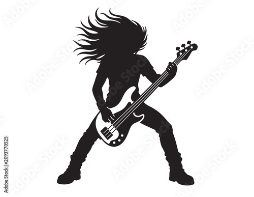 Cuadro en lienzo Dynamic rock bass player silhouette, energetic musician performing with electric