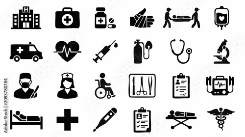 Collection of Medical and Healthcare Icons for Hospital and Clinic Services
