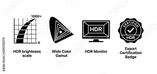 Obraz na plátně Set of technical vector icons representing high dynamic range brightness, wide c