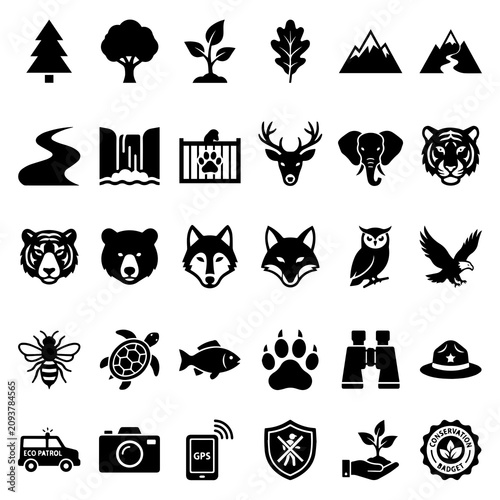 Fotografie Set of nature and wildlife conservation icons with wildlife, conservation
