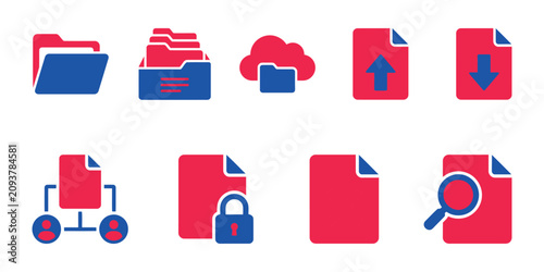 Cloud computing data storage 2 colour vector icon set digital technology graphics
