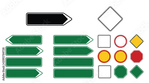 Road sign shapes and arrow templates vector illustration on white background