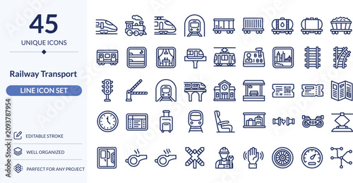 Foto 45 Unique Railway Transport Line Icons Editable Train, Track & Station Symbols