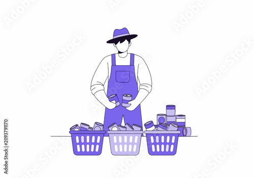 Volunteer sorting canned food for a charity donation drive