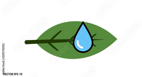 Water Droplet on Green Leaf Icon, Nature and Freshness Symbol
