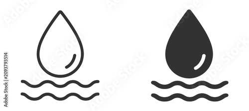 Foto Outline water level icons collection featuring water droplet, surface level, liq