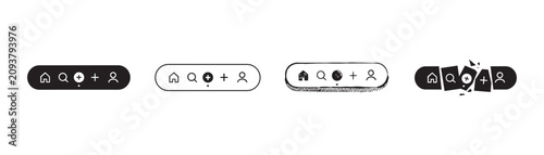 Set of navigation bar icons for mobile application or website, home, search, add, and user profile.