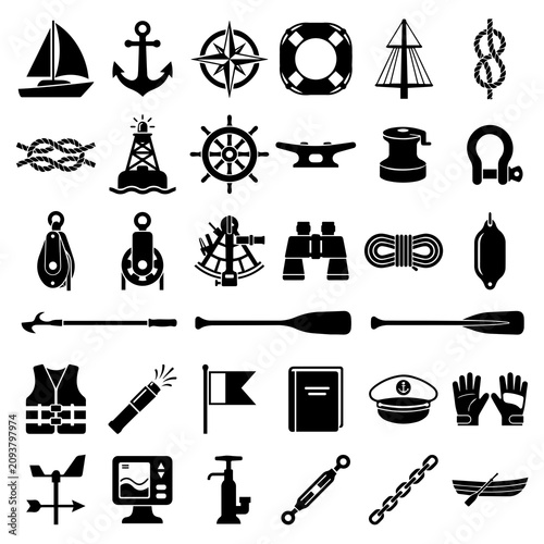 Comprehensive sailing and boating icon set with maritime nautical navigation