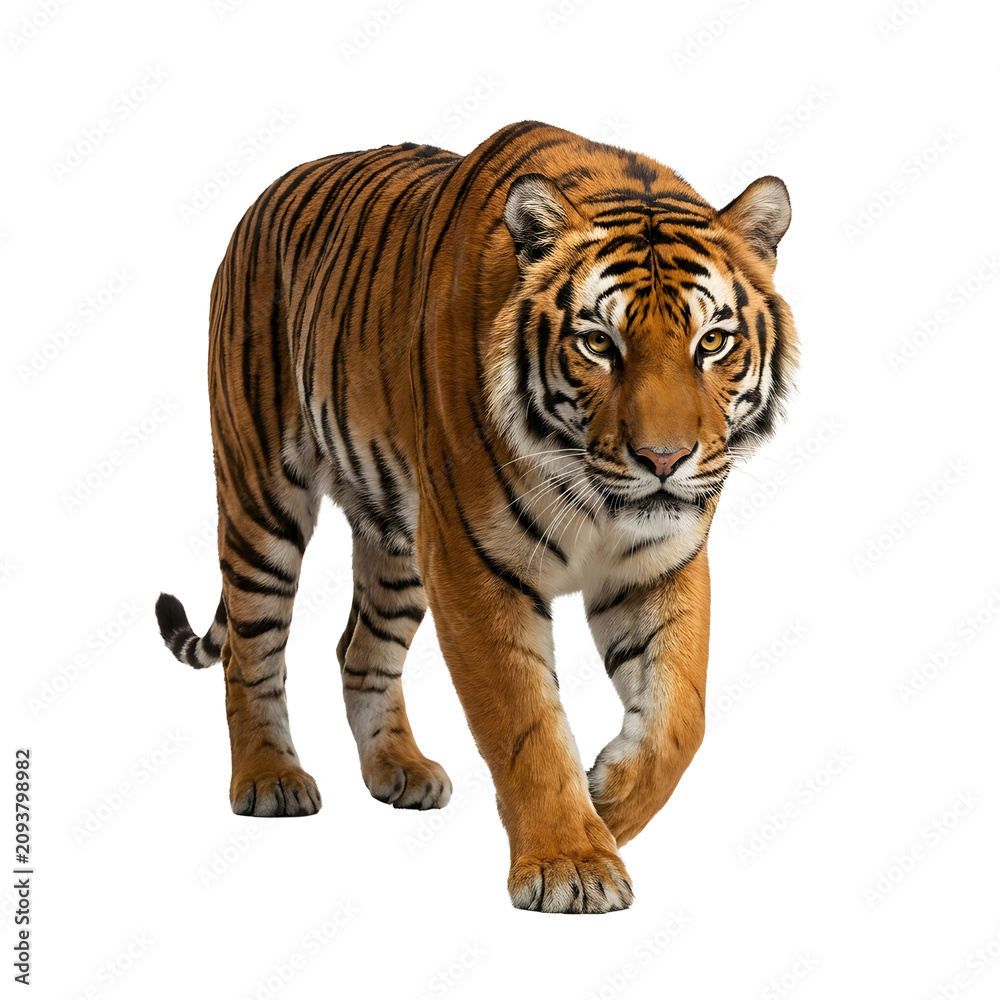 Obraz premium Bengal Tiger Walking Isolated on Transparent Background Realistic Wildlife PNG