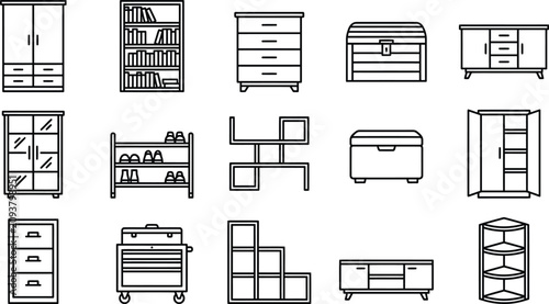 Fotografía Collection of furniture icons including wardrobes dressers shelves and cabinets