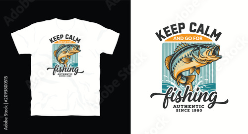 Keep calm and go for fishing authentic since 1980 vector graphic for t-shirt design and merchandise.