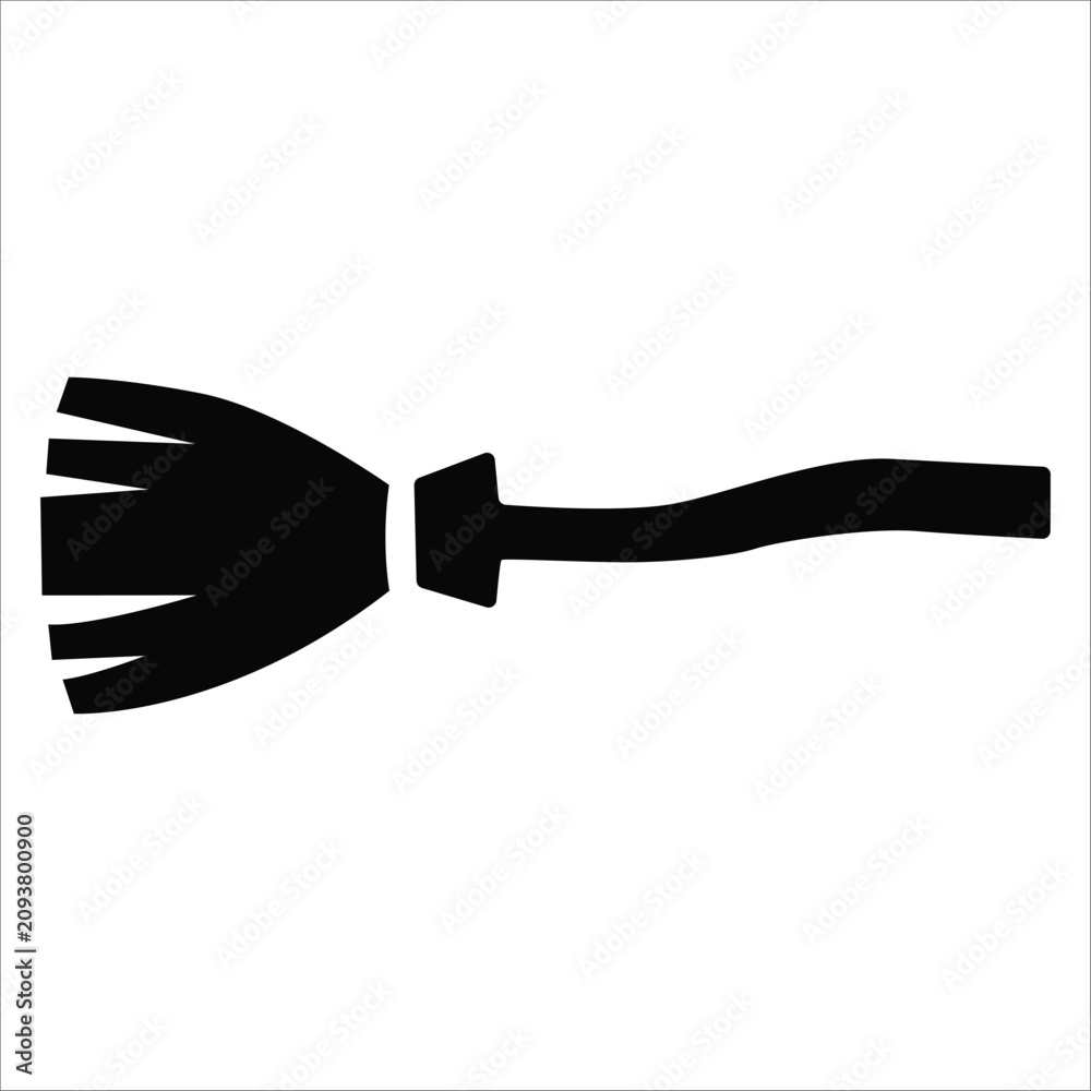 Obraz premium A simple black halloween icon of a witch's broomstick rendered in a clean minimalist style against a white background