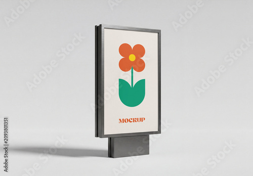Outdoor Lightbox Sign Mockup on Studio Background with Flower Logo